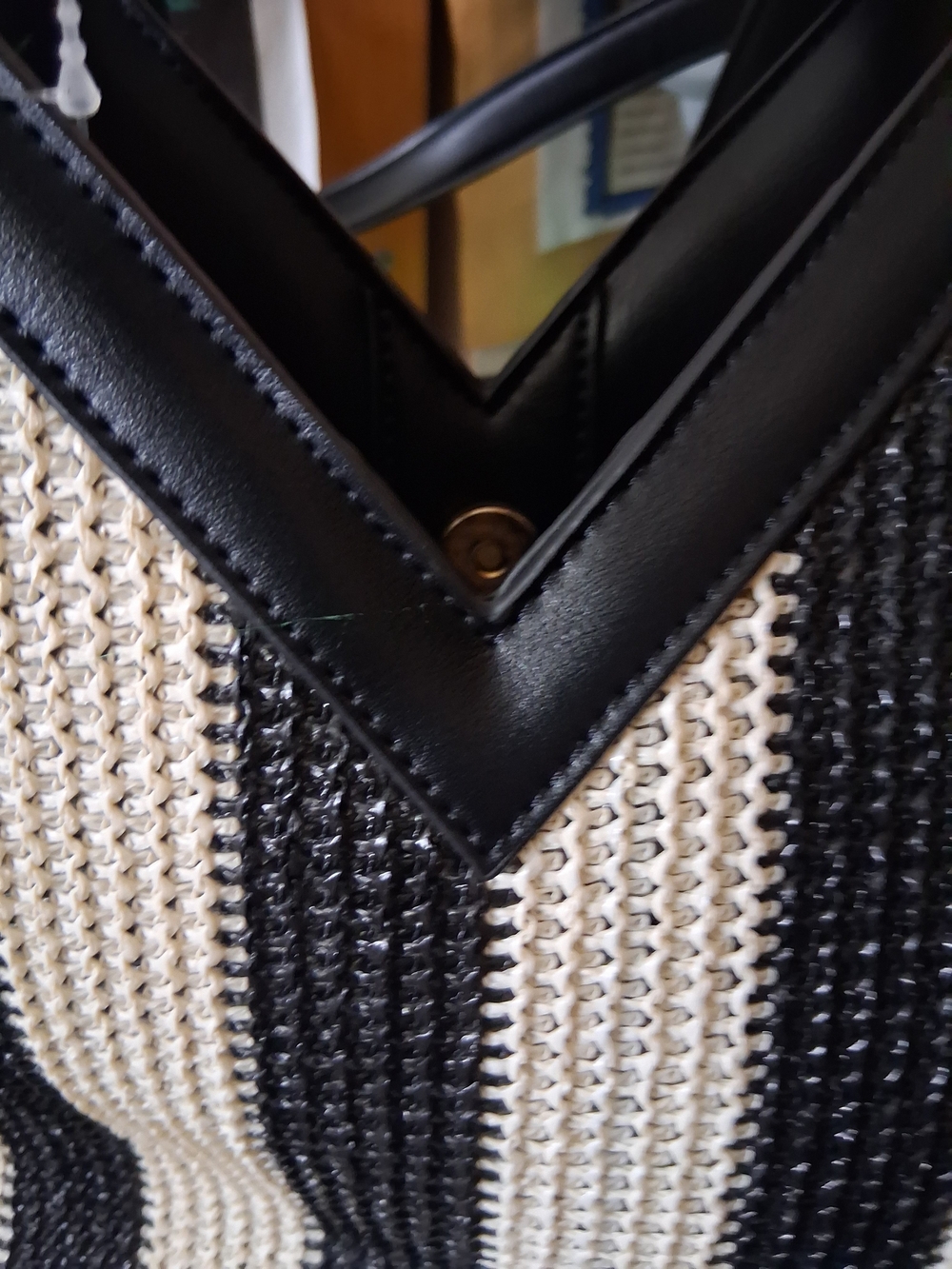 Black & Cream Woven Tote Bag NWOT